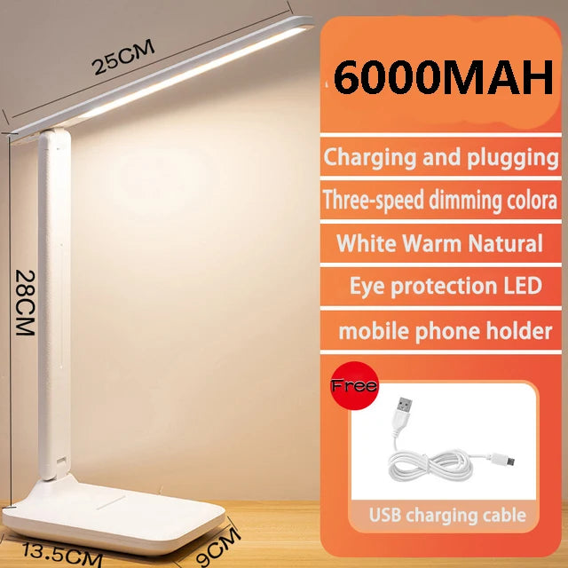 6000mAh Chargeable LED Table Lamp USB 3 Color Stepless Dimmable Desk Lamp Touch Foldable Eye Protection Reading Night Light - Il mio negozio