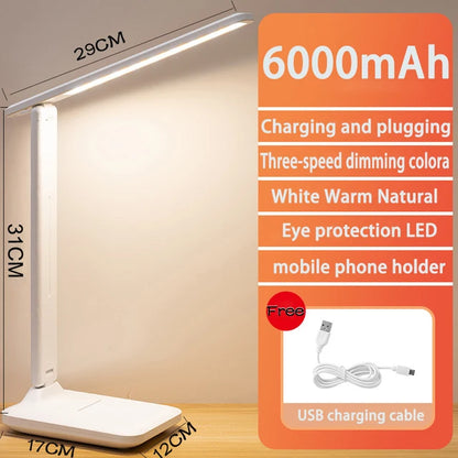 6000mAh Chargeable LED Table Lamp USB 3 Color Stepless Dimmable Desk Lamp Touch Foldable Eye Protection Reading Night Light - Il mio negozio